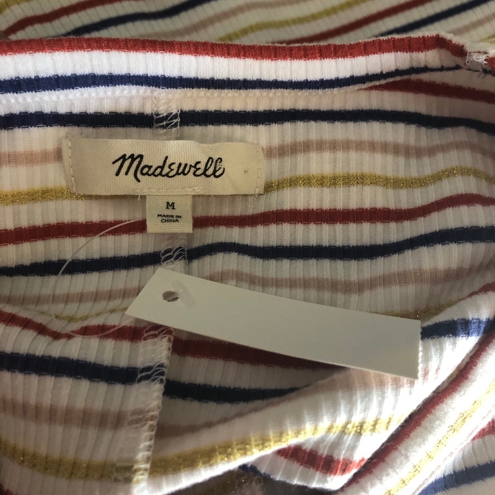 MADEWELL Cream Metallic Striped Long Sleeve Top Blouse Size M - Picture 9 of 9